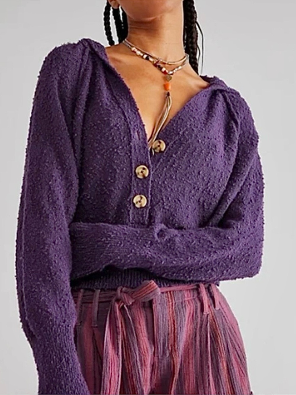 Free People Found My Friend Hoodie In Purple Womens Xs Cotton Pullover